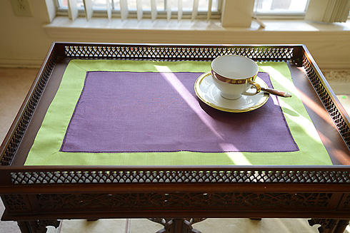 Multicolor Hemstitch Placemat 14"x20". Purple & Macaw Green